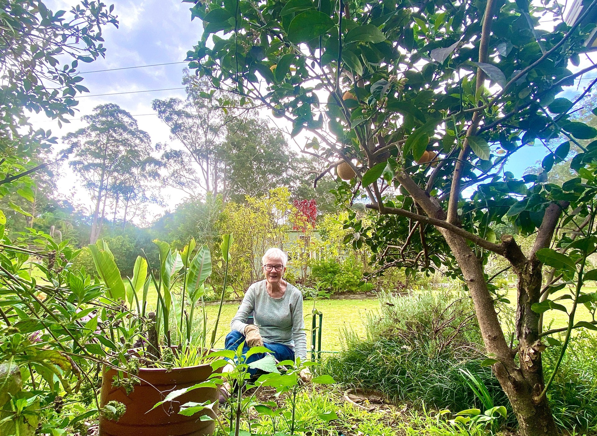 Woman Planting in Lush Garden
